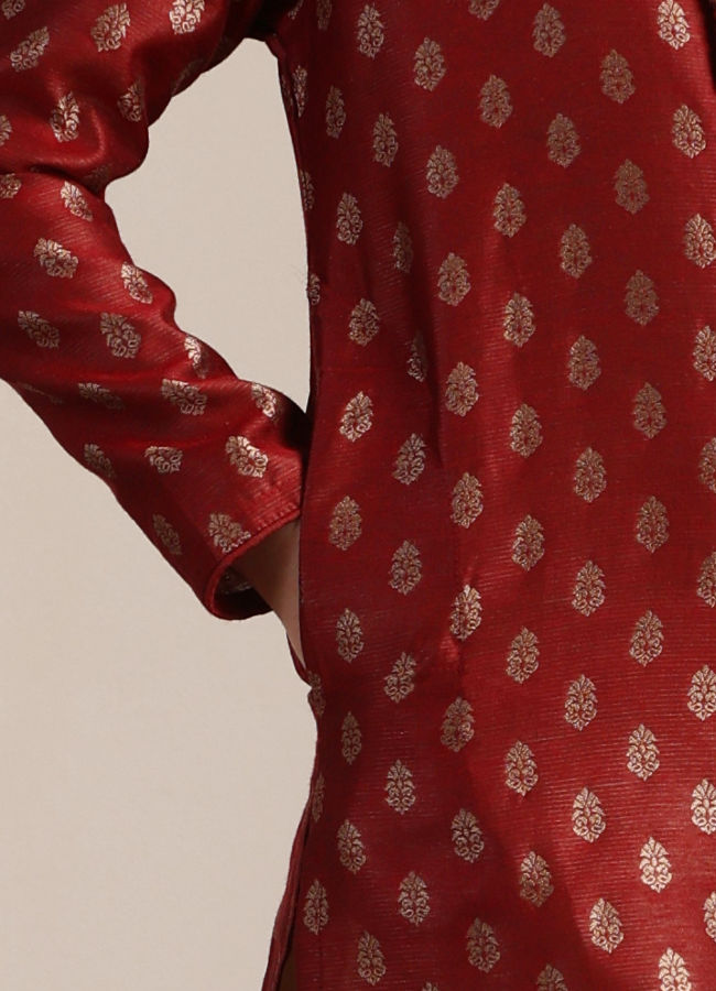Manyavar Boys Boys Aurora Red Buta Printed Kurta Set