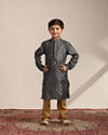 Manyavar Boys Boys Steel Grey Buta Printed Kurta Set