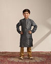 Boys Steel Grey Buta Printed Kurta Set image number 2