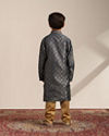 Boys Steel Grey Buta Printed Kurta Set image number 4