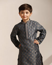 Manyavar Boys Boys Steel Grey Buta Printed Kurta Set