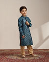 alt message - Manyavar Boys Boys Azure Blue Buta Printed Kurta Set image number 2