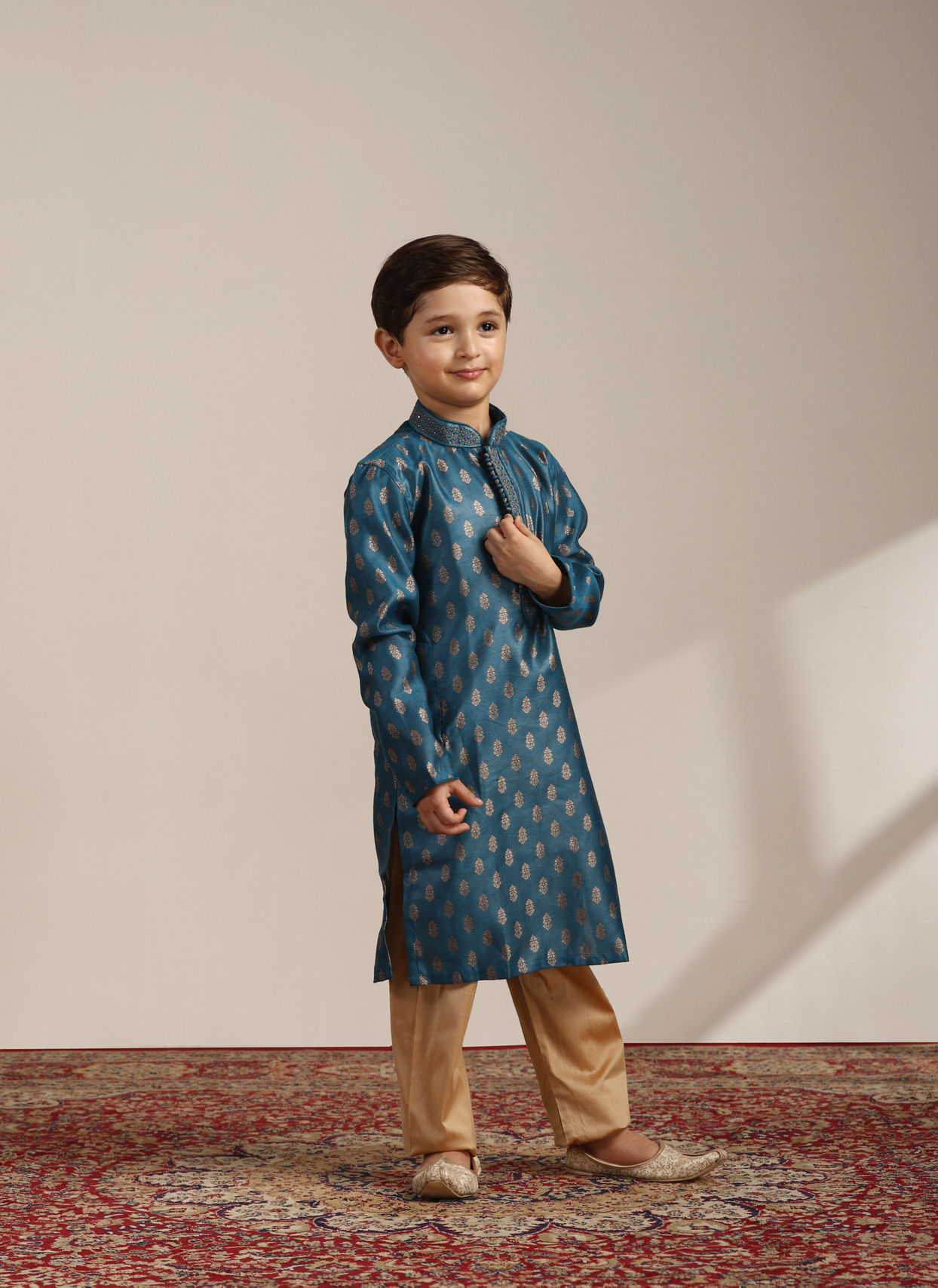 Manyavar Boys Boys Azure Blue Buta Printed Kurta Set