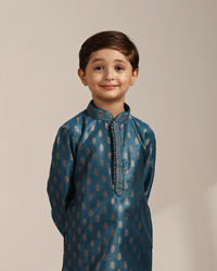 Manyavar Boys Boys Azure Blue Buta Printed Kurta Set