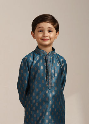 Boys Azure Blue Buta Printed Kurta Set