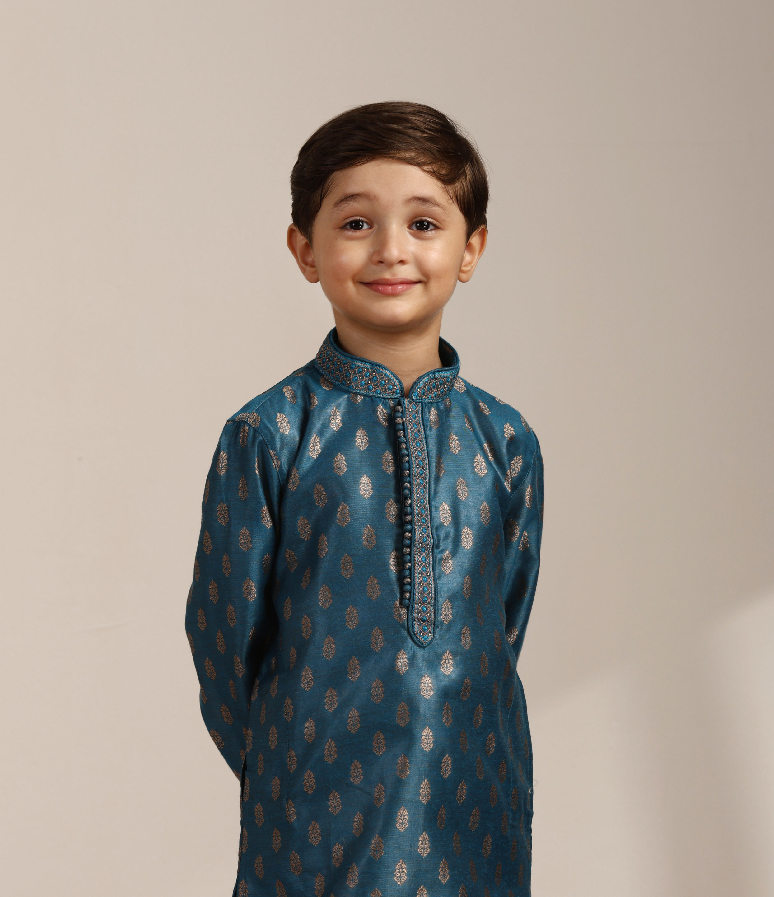 Manyavar Boys Boys Azure Blue Buta Printed Kurta Set