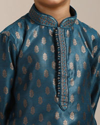 Manyavar Boys Boys Azure Blue Buta Printed Kurta Set