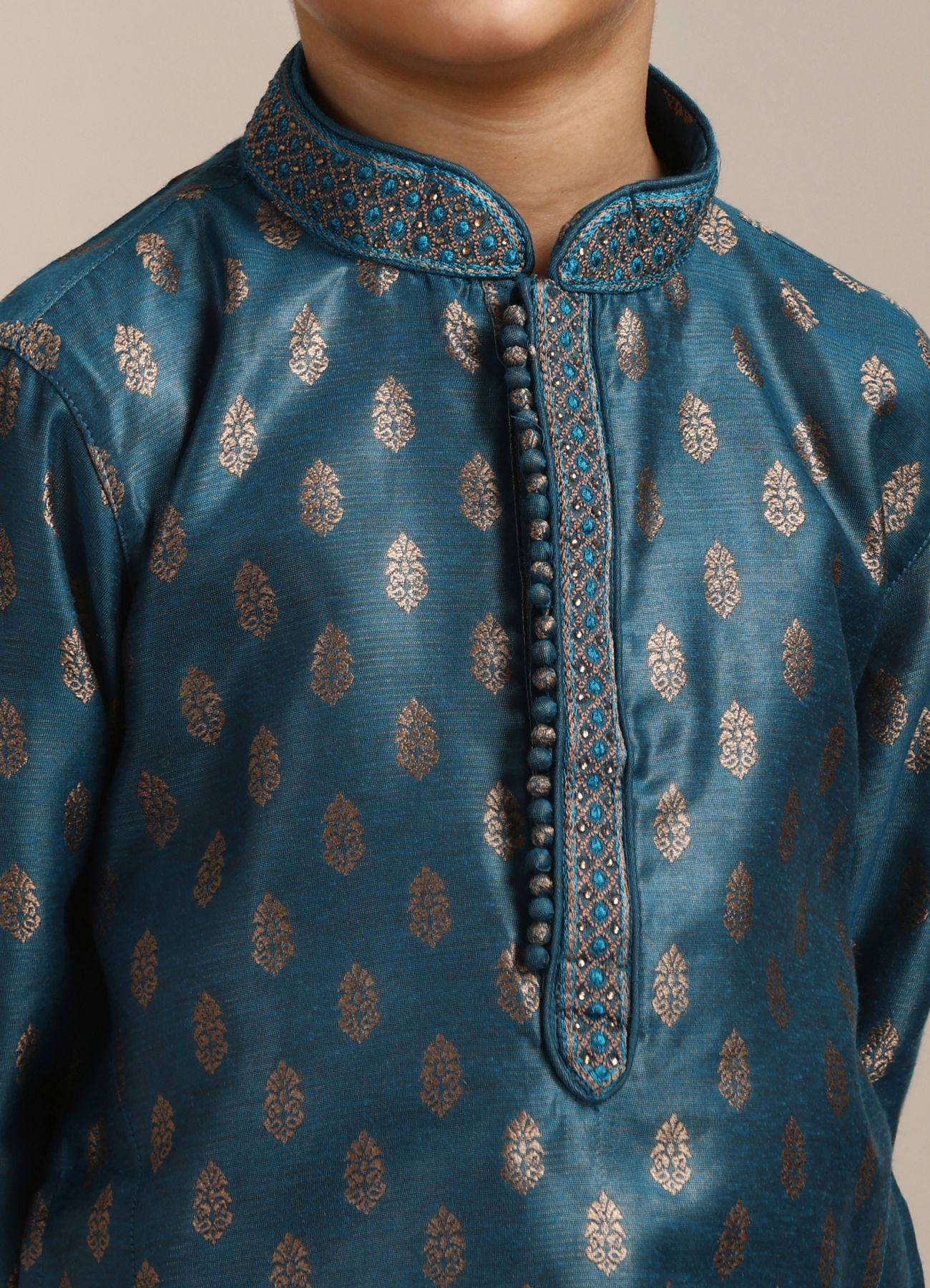 Manyavar Boys Boys Azure Blue Buta Printed Kurta Set