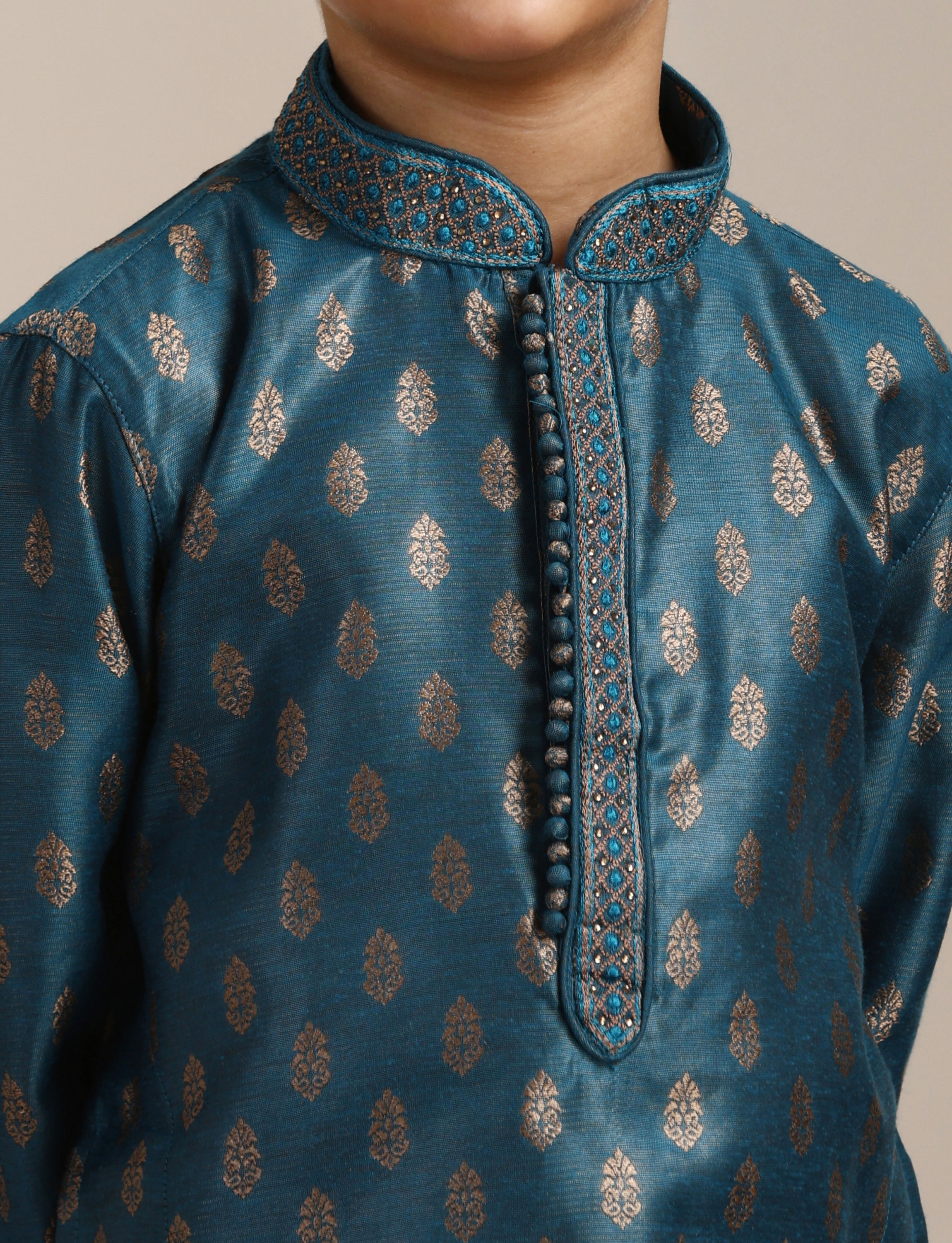 Manyavar Boys Boys Azure Blue Buta Printed Kurta Set