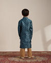 alt message - Manyavar Boys Boys Azure Blue Buta Printed Kurta Set image number 4