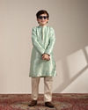 alt message - Manyavar Boys Boys Mint Green Bel Buti Patterned Kurta Set image number 2