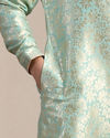 alt message - Manyavar Boys Boys Mint Green Bel Buti Patterned Kurta Set image number 3