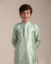 Manyavar Boys Boys Mint Green Bel Buti Patterned Kurta Set