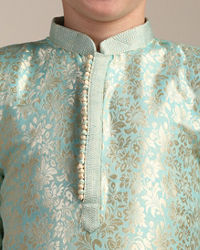 Manyavar Boys Boys Mint Green Bel Buti Patterned Kurta Set