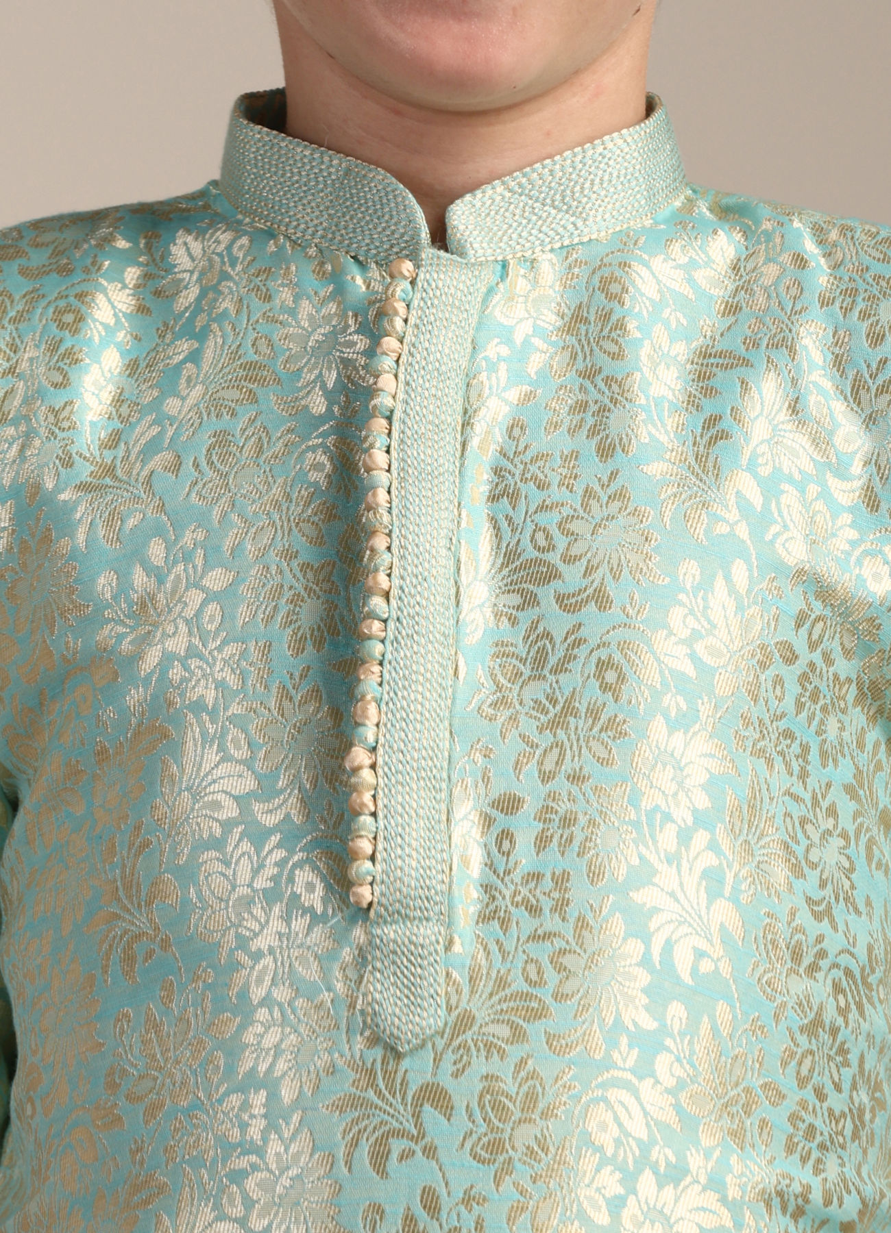 Manyavar Boys Boys Mint Green Bel Buti Patterned Kurta Set