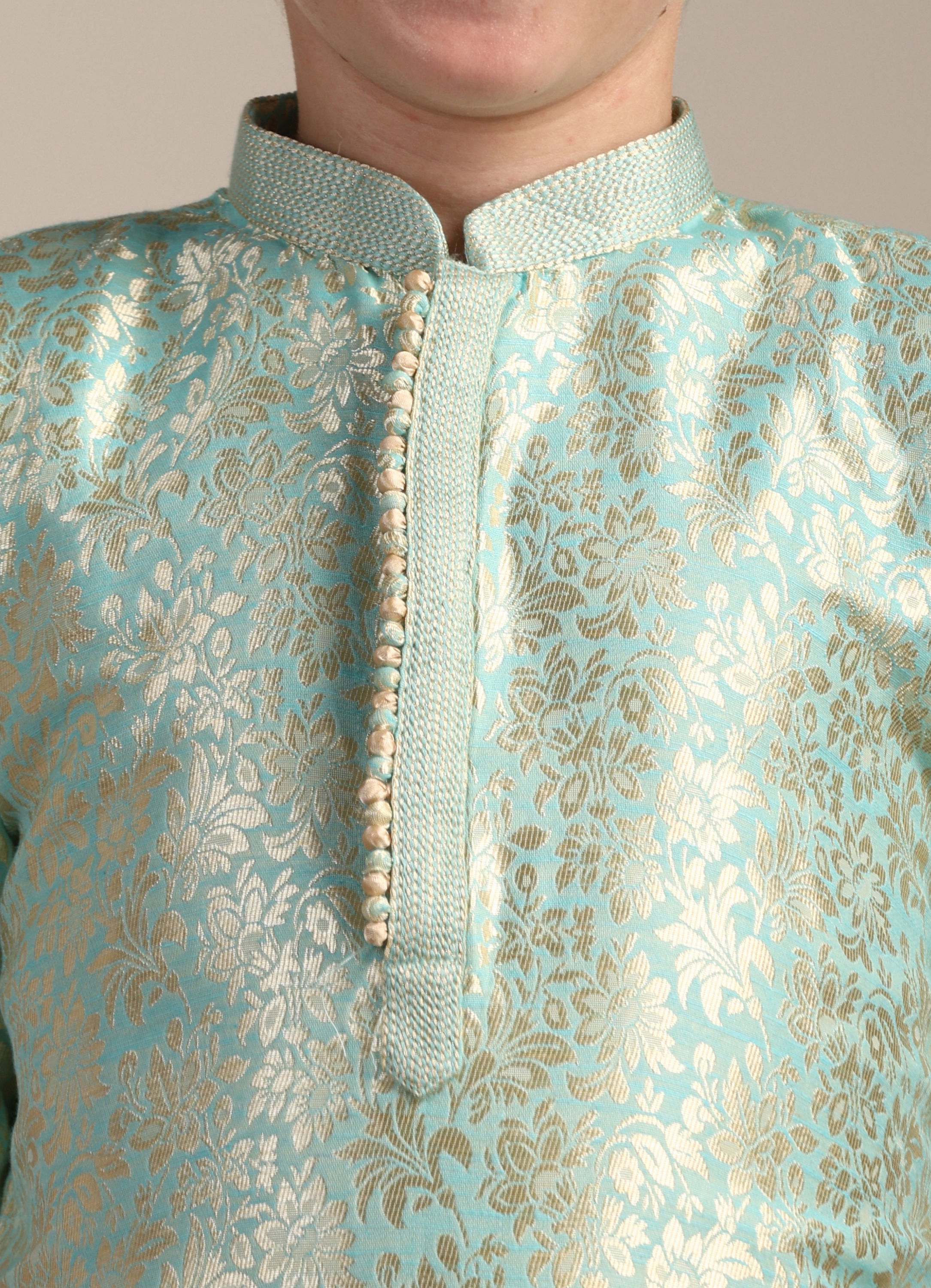 Manyavar Boys Boys Mint Green Bel Buti Patterned Kurta Set