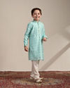 alt message - Manyavar Boys Boys Tropical Blue Floral Patterned Kurta Set image number 2