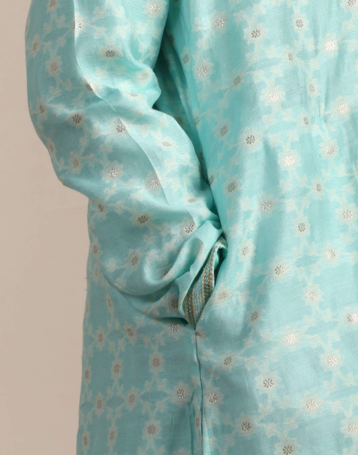 Manyavar Boys Boys Tropical Blue Floral Patterned Kurta Set