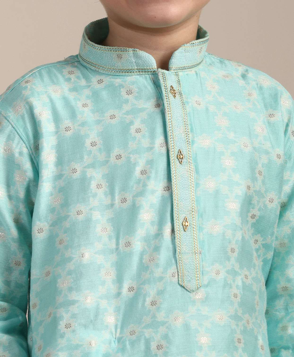 Manyavar Boys Boys Tropical Blue Floral Patterned Kurta Set