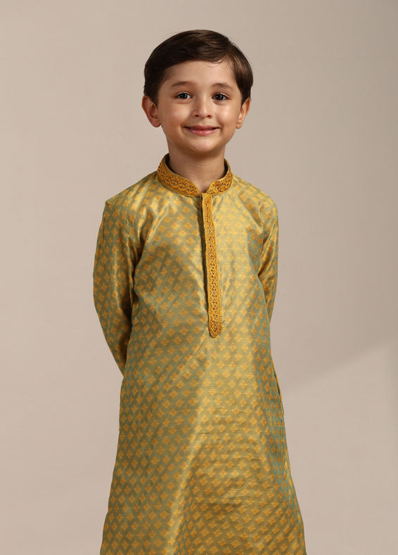 Manyavar Boys Boys Amber Yellow Floral Patterned Kurta Set