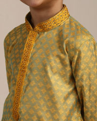 Manyavar Boys Boys Amber Yellow Floral Patterned Kurta Set