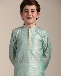 Manyavar Boys Boys Pastel Blue Diamond Patterned Kurta Set