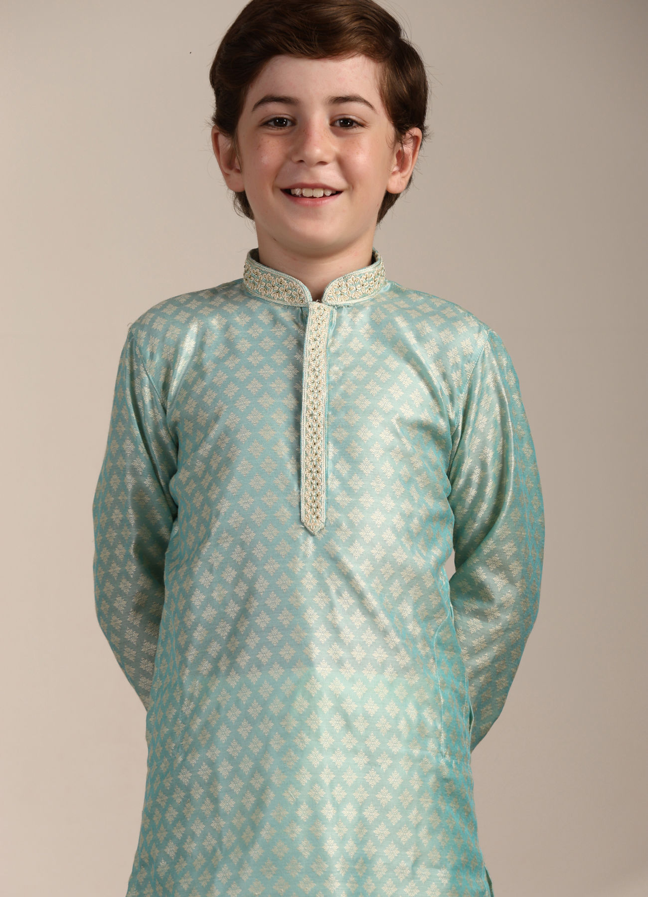 Manyavar Boys Boys Pastel Blue Diamond Patterned Kurta Set