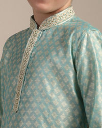 Manyavar Boys Boys Pastel Blue Diamond Patterned Kurta Set