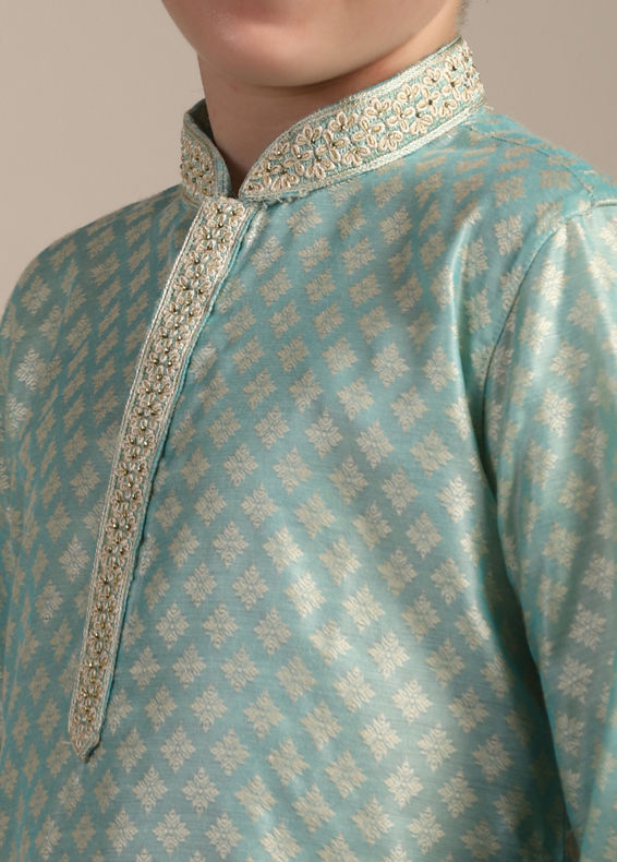 Manyavar Boys Boys Pastel Blue Diamond Patterned Kurta Set