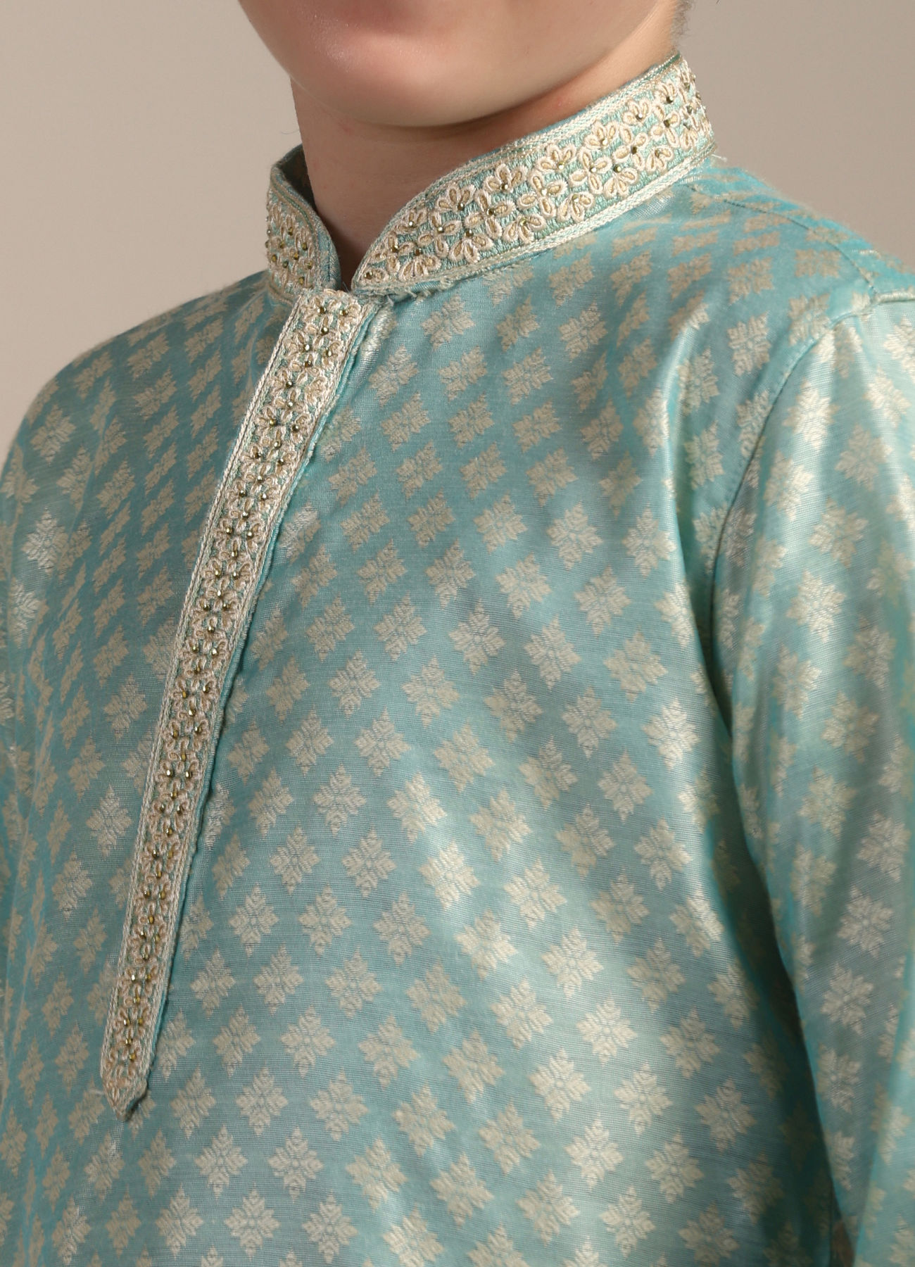 Manyavar Boys Boys Pastel Blue Diamond Patterned Kurta Set