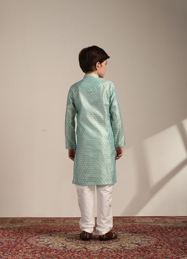 Boys Pastel Blue Diamond Patterned Kurta Set image number 5