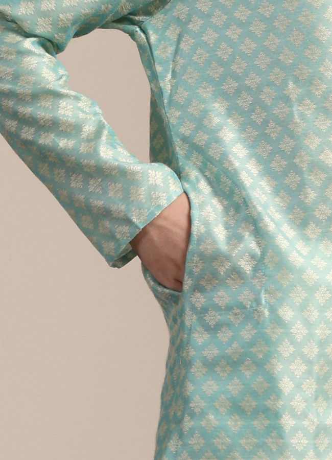 Boys Pastel Blue Diamond Patterned Kurta Set image number 3