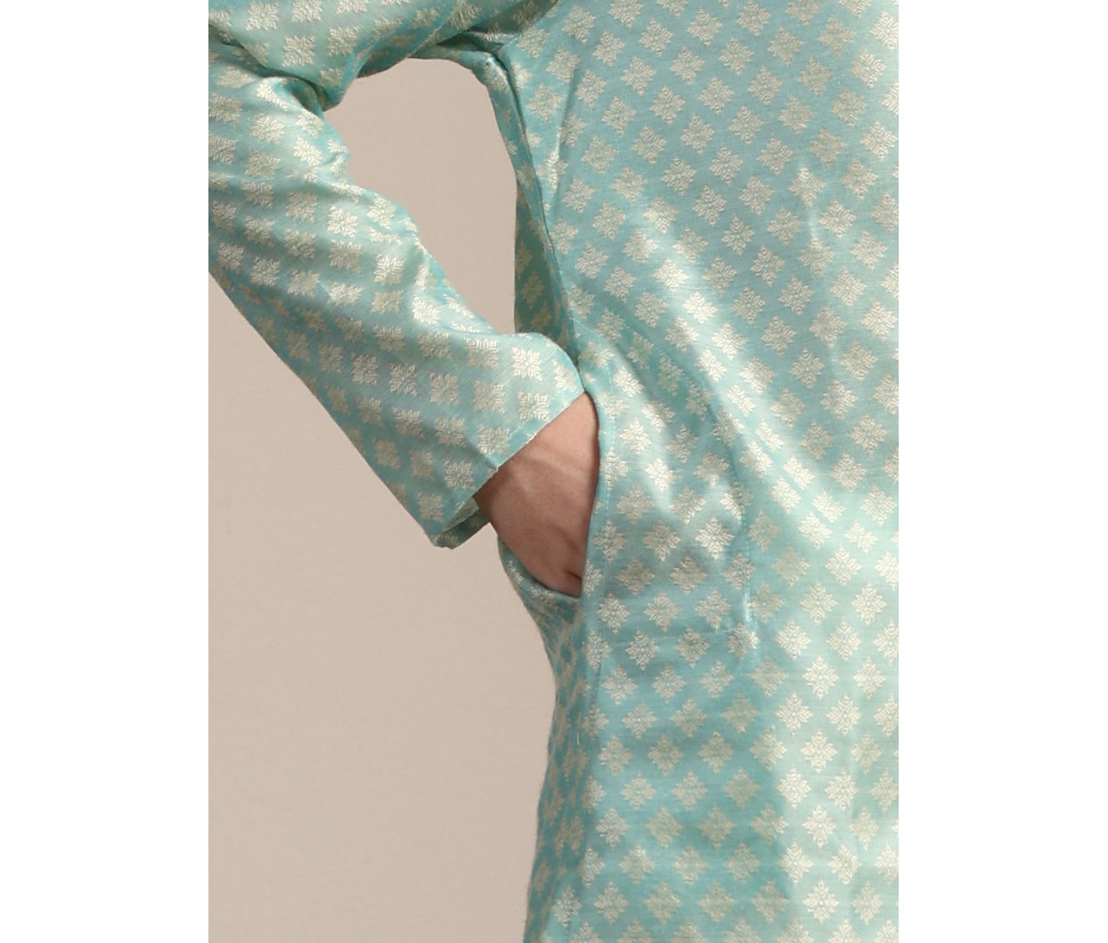 Boys Pastel Blue Diamond Patterned Kurta Set image number 3