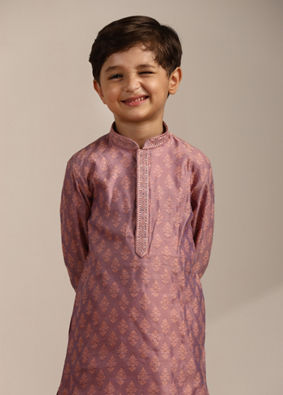 alt message - Manyavar Boys Boys Light Lilac Buta Patterned Kurta Set image number 0