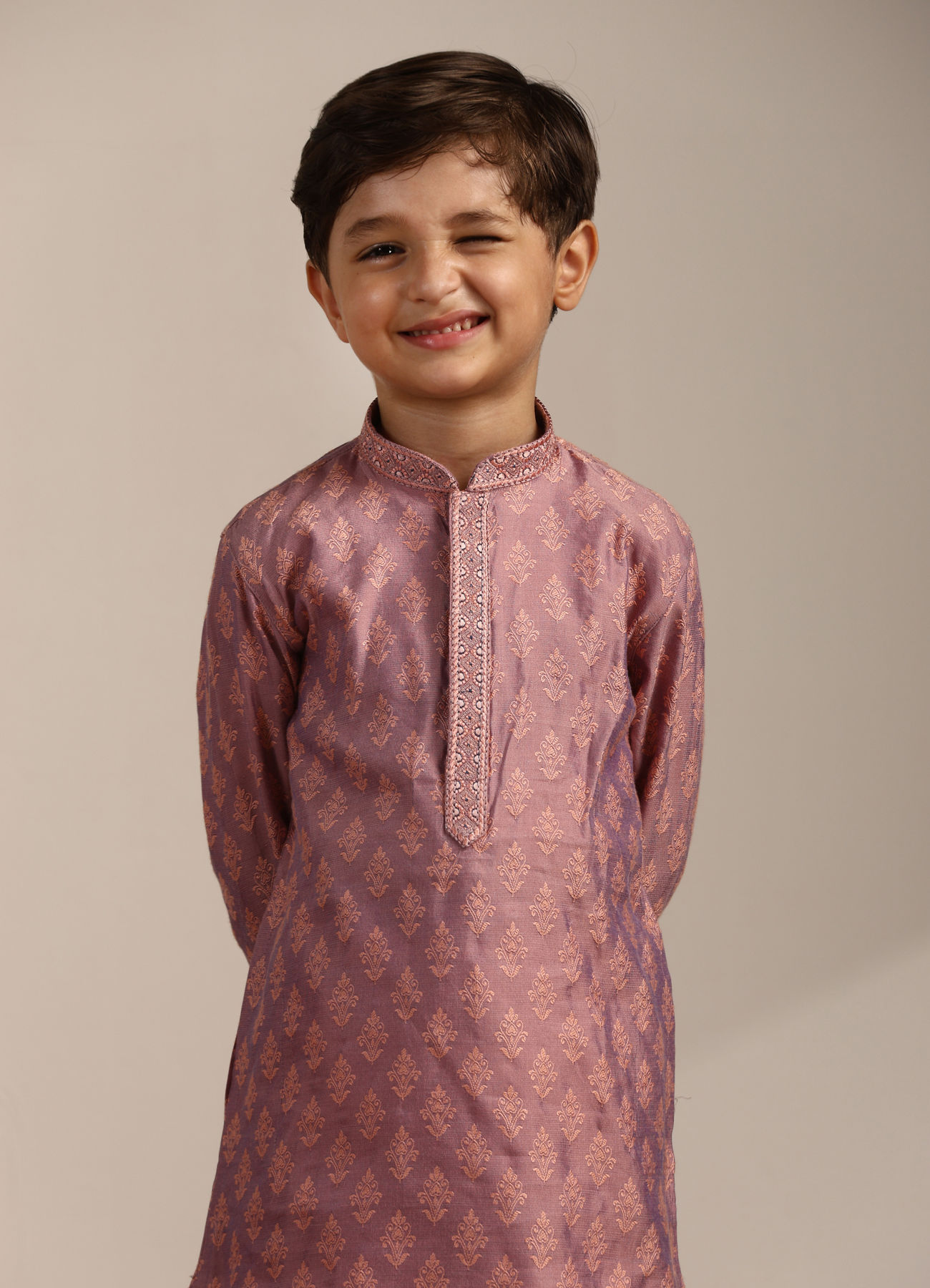 Manyavar Boys Boys Light Lilac Buta Patterned Kurta Set