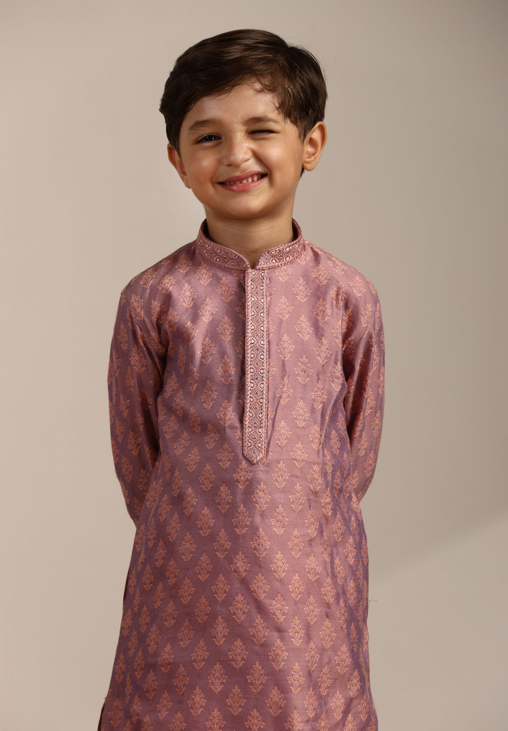Manyavar Boys Boys Light Lilac Buta Patterned Kurta Set
