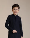 alt message - Manyavar Boys Boys Dark Blue Jaal Patterned Kurta Set image number 0