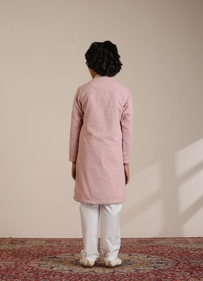 Manyavar Boys Boys Rani Pink Jaal Patterned Kurta Set