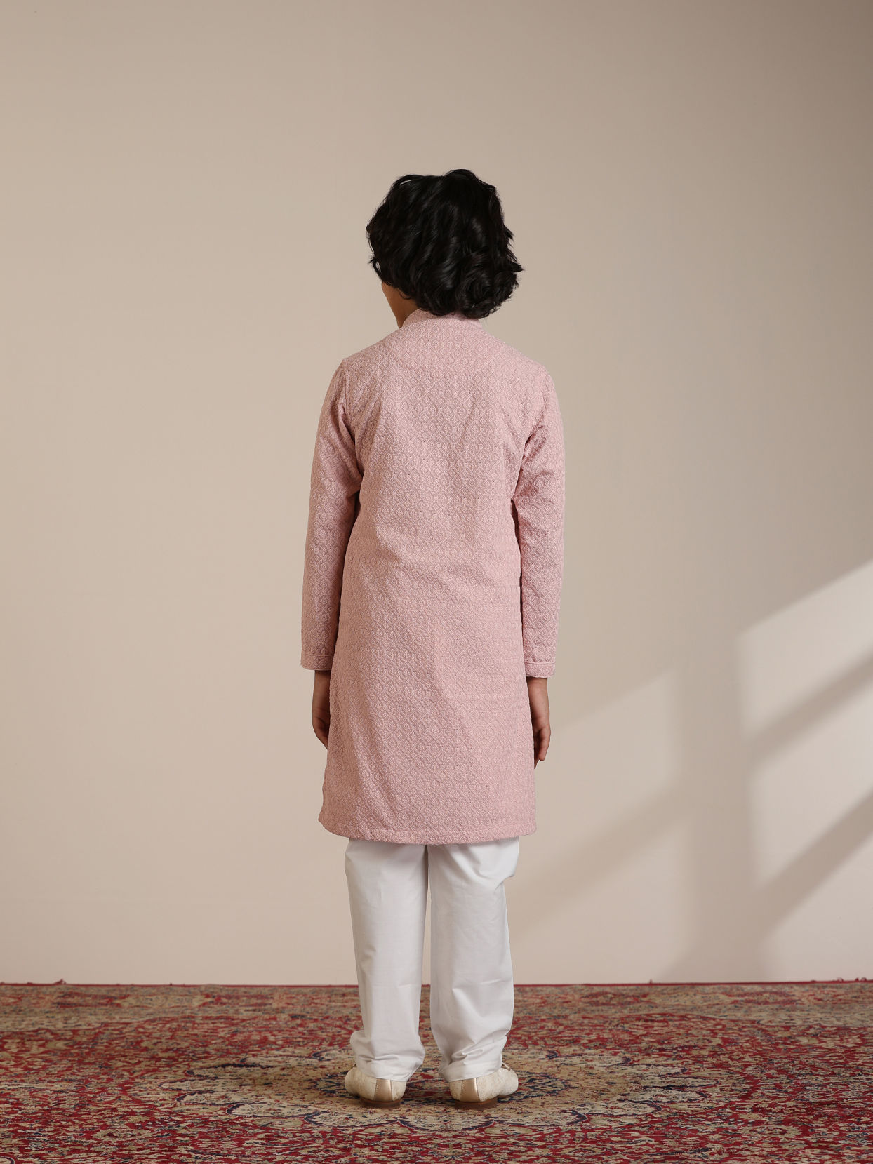 Manyavar Boys Boys Rani Pink Jaal Patterned Kurta Set