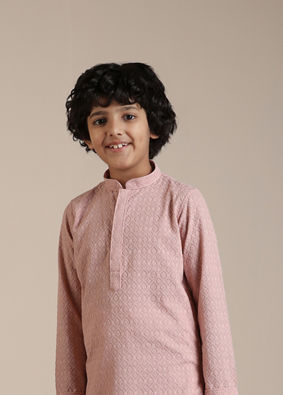 Manyavar Boys Boys Rani Pink Jaal Patterned Kurta Set image number 0