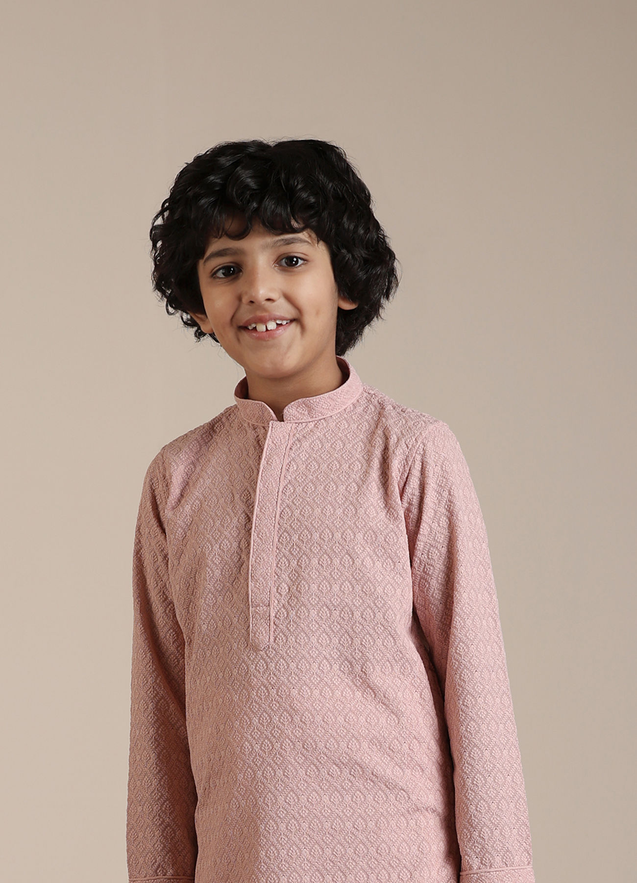 Manyavar Boys Boys Rani Pink Jaal Patterned Kurta Set