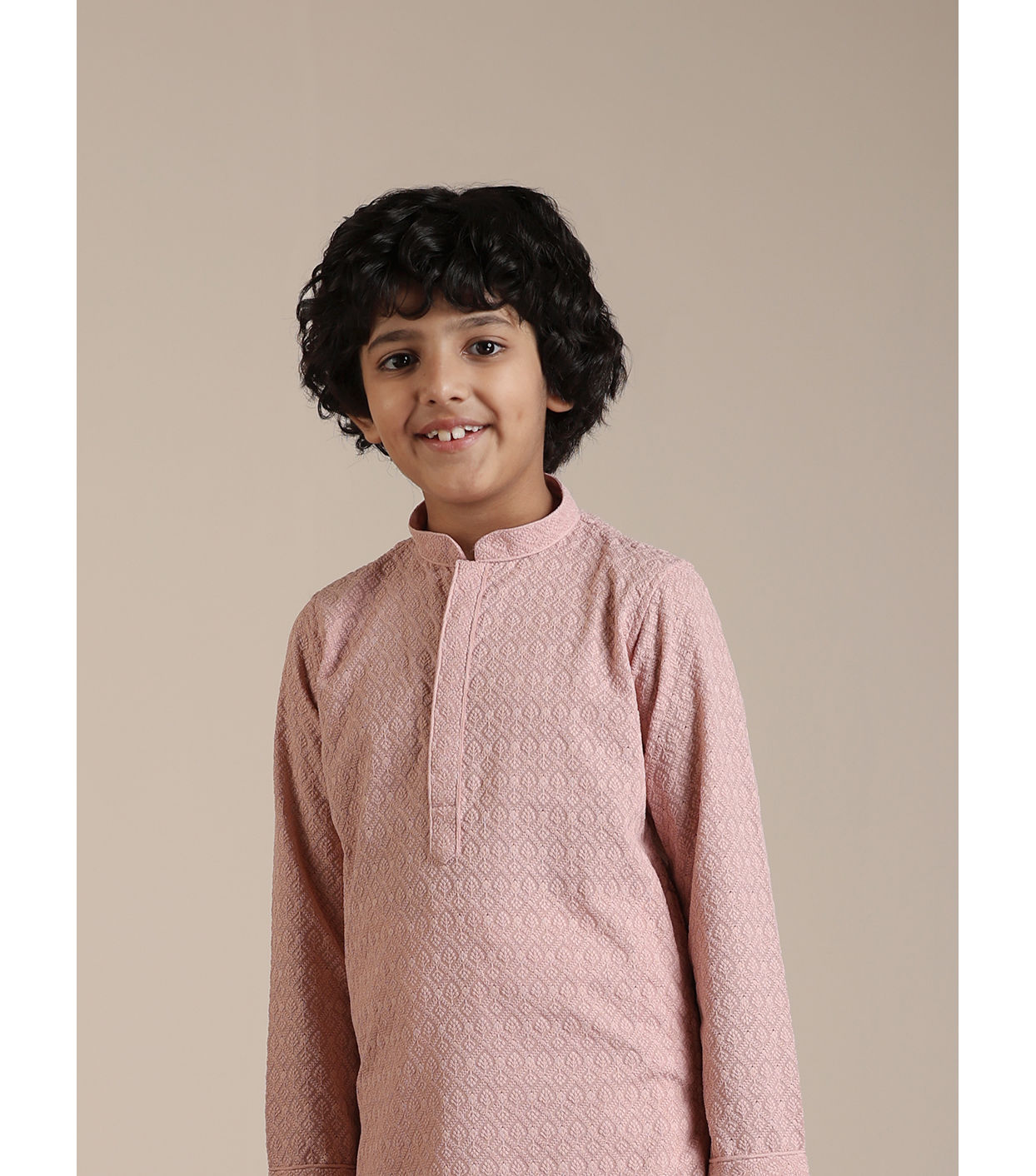 Manyavar Boys Boys Rani Pink Jaal Patterned Kurta Set