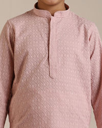 Manyavar Boys Boys Rani Pink Jaal Patterned Kurta Set