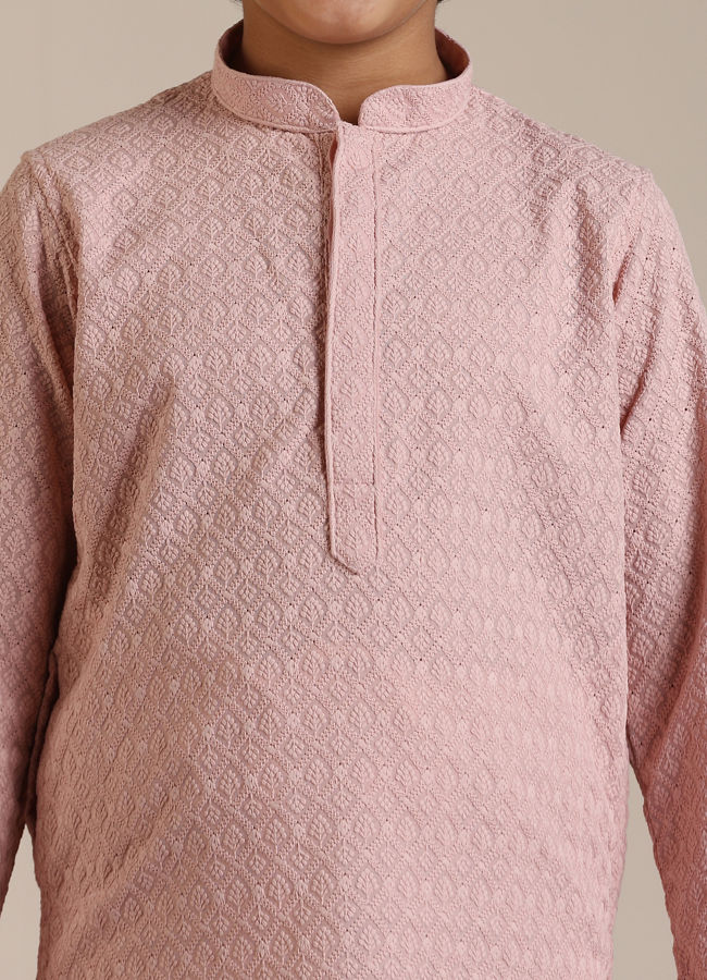 Manyavar Boys Boys Rani Pink Jaal Patterned Kurta Set