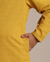Manyavar Boys Mustard Cotton Chikankari Thread Work Kurta Set