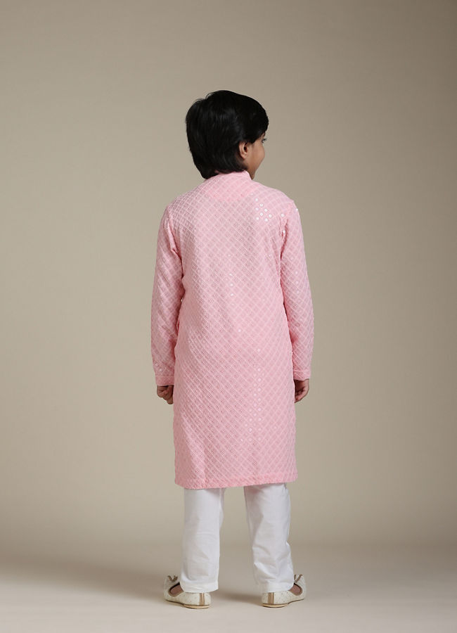 Manyavar Boys Boys Rose Pink Chikankari Embroidered Kurta Set with Sequin Work