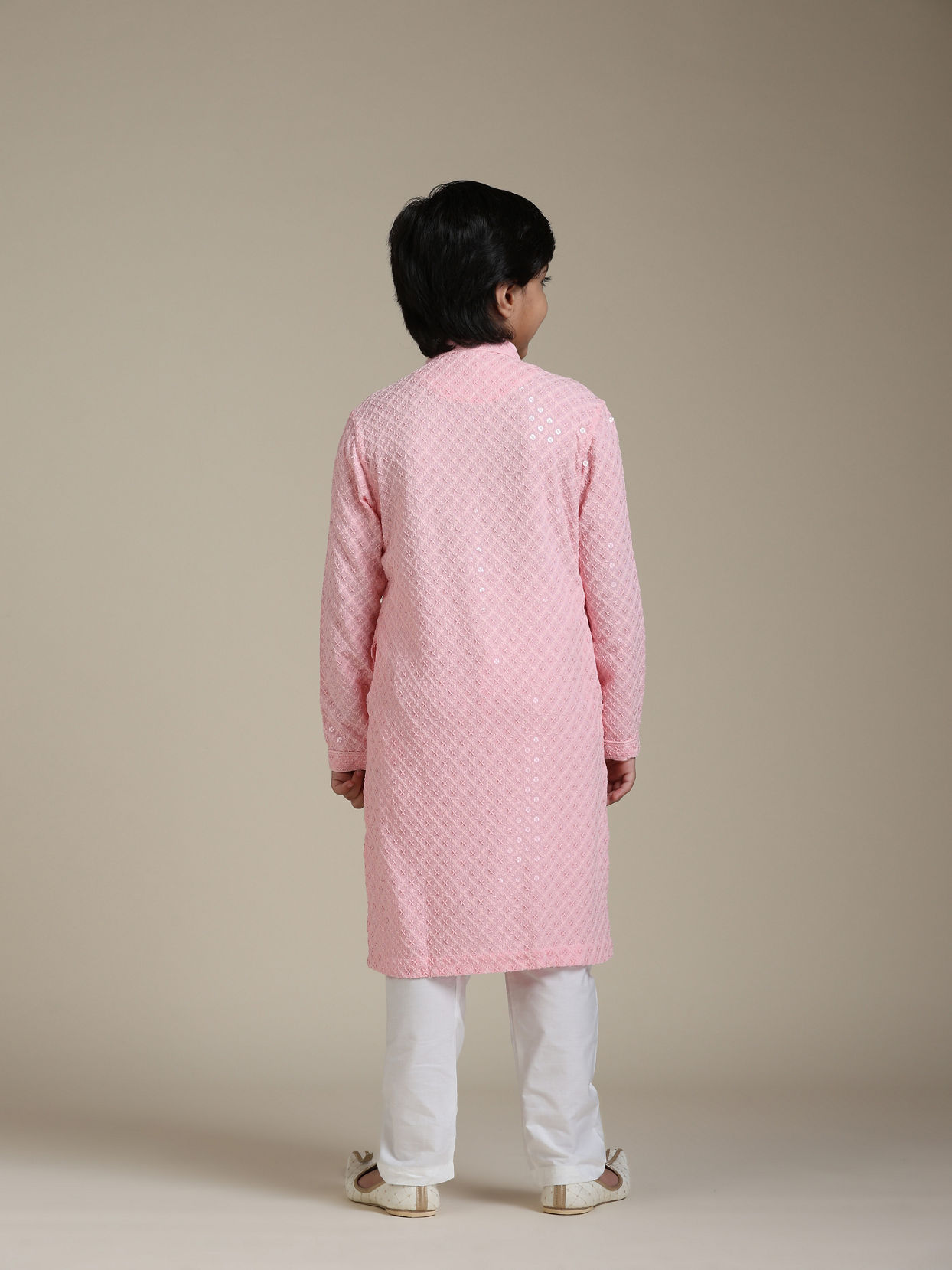 Manyavar Boys Boys Rose Pink Chikankari Embroidered Kurta Set with Sequin Work