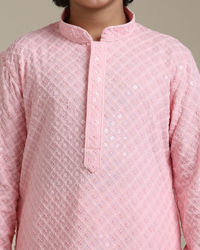 Manyavar Boys Boys Rose Pink Chikankari Embroidered Kurta Set with Sequin Work