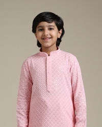 Manyavar Boys Boys Rose Pink Chikankari Embroidered Kurta Set with Sequin Work
