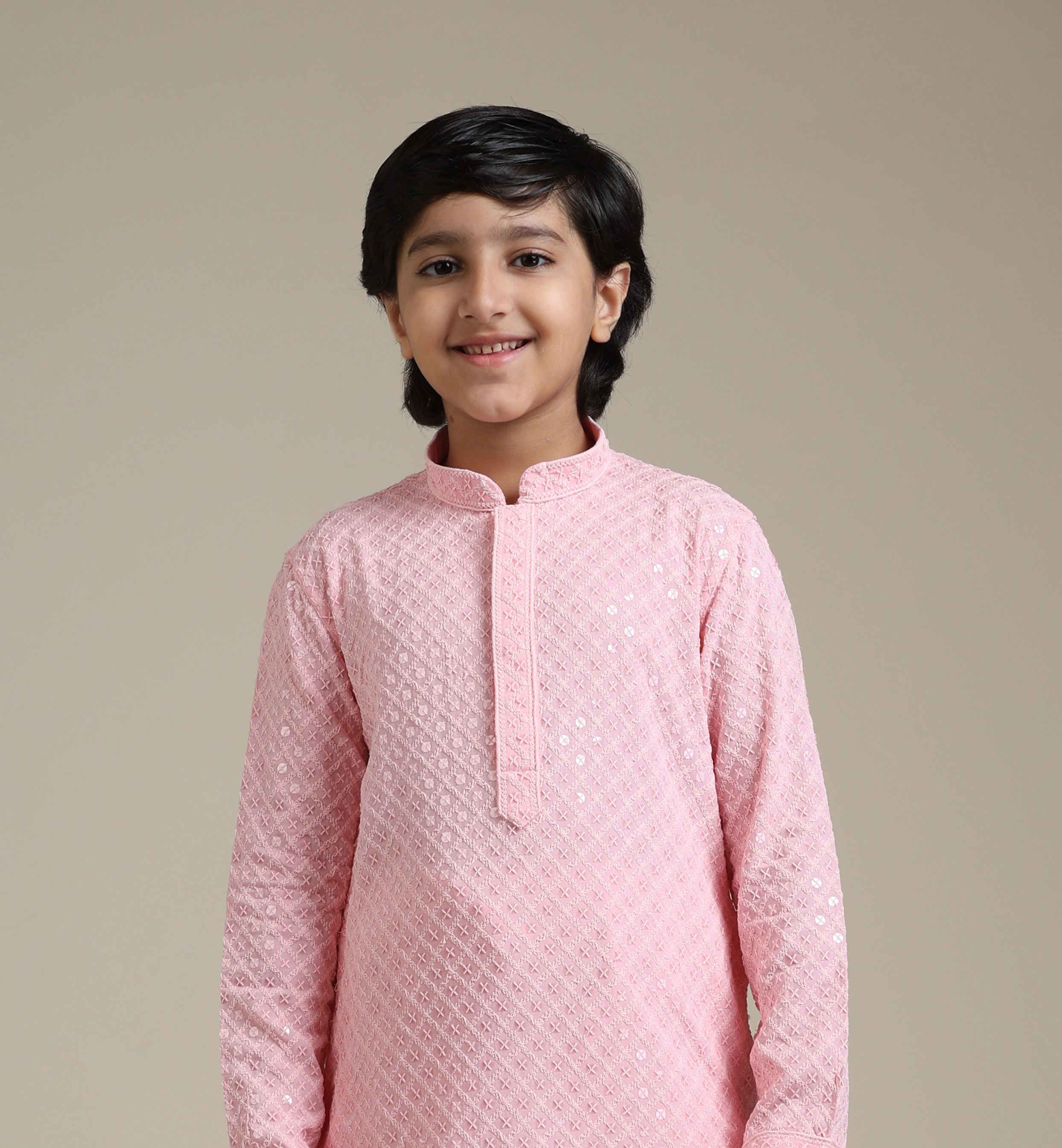 Manyavar Boys Boys Rose Pink Chikankari Embroidered Kurta Set with Sequin Work